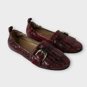 FitFlop Allegro Fringe Snake Print Leather Loafers Size 8